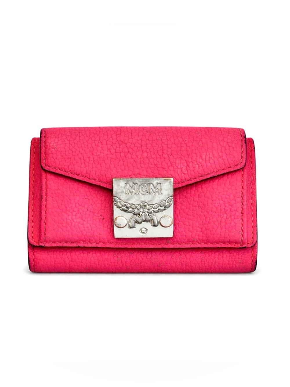 MCM Hot Pink Leather Tri-Fold Compact Wallet